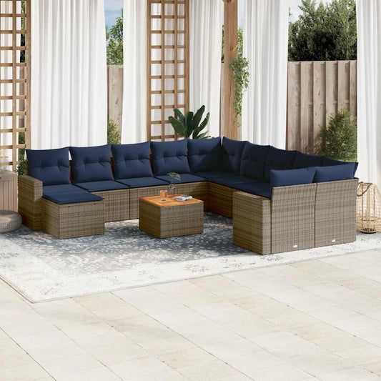14-teiliges Gartensofa-Set mit Kissen, grau, Polyrattan