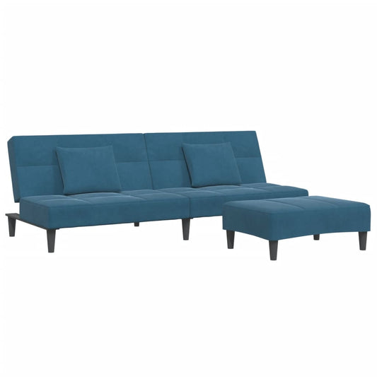 Schlafsofa 2-Sitzer mit Fußhocker Blau Samt