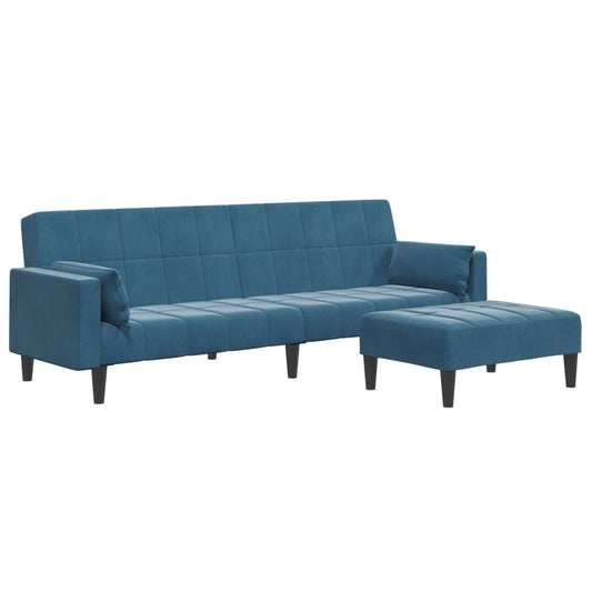 Schlafsofa 2-Sitzer mit Fußhocker Blau Samt