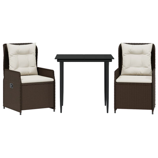 3-tlg. Garten-Essgruppe mit Kissen Braun Poly Rattan