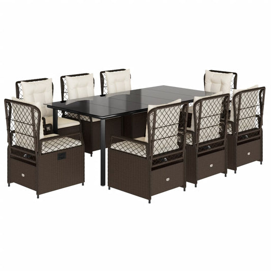 9-tlg. Garten-Essgruppe mit Kissen Braun Poly Rattan