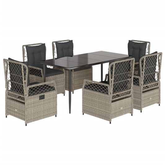 7-tlg. Garten-Essgruppe mit Kissen Hellgrau Poly Rattan