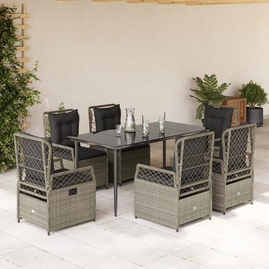 7-tlg. Garten-Essgruppe mit Kissen Hellgrau Poly Rattan