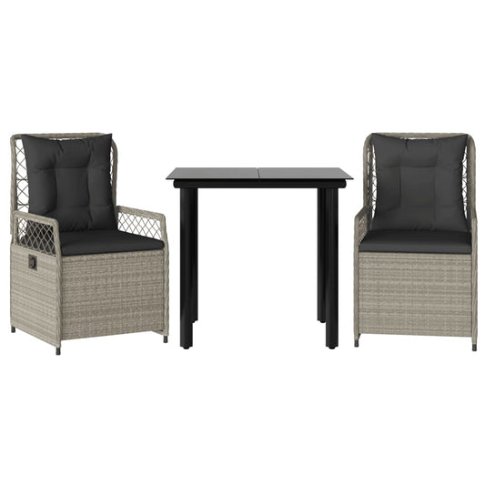 3-tlg. Garten-Essgruppe mit Kissen Hellgrau Poly Rattan