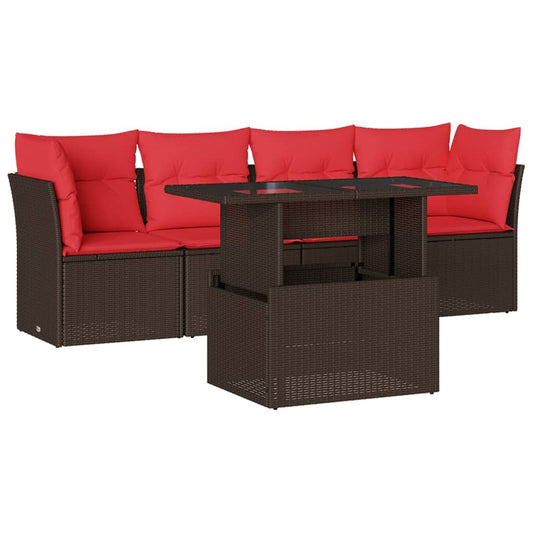 5-teiliges Gartensofa-Set mit Kissen, braun, Polyrattan