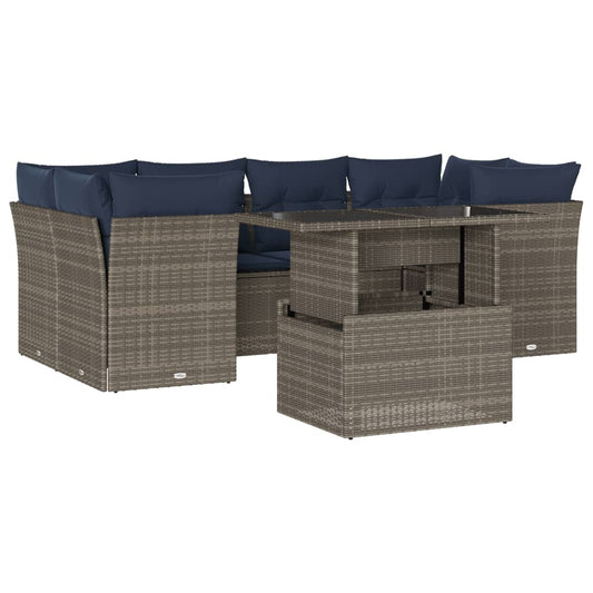 7-teiliges Gartensofa-Set mit Kissen, grau, Polyrattan