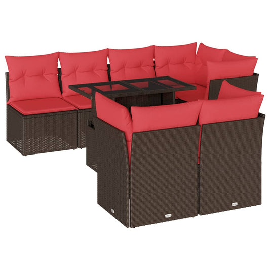 8-teiliges Gartensofa-Set mit Kissen, braun, Polyrattan