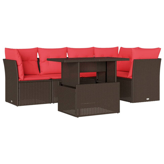 6-teiliges Gartensofa-Set mit Kissen, braun, Polyrattan