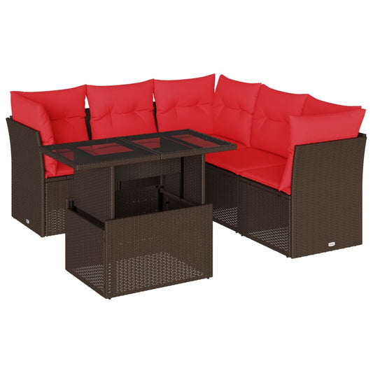 6-teiliges Gartensofa-Set mit Kissen, braun, Polyrattan