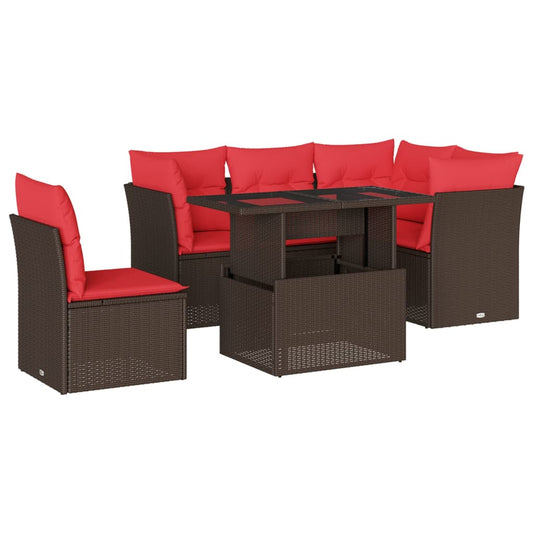 6-teiliges Gartensofa-Set mit Kissen, braun, Polyrattan