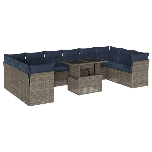 11-teiliges Gartensofa-Set mit Kissen, grau, Polyrattan
