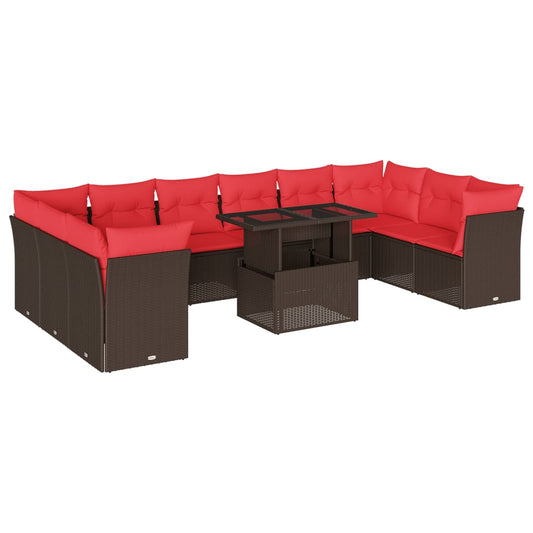 11-teiliges Gartensofa-Set mit Kissen, braun, Polyrattan