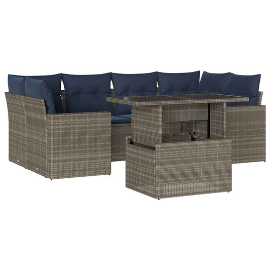 7-teiliges Gartensofa-Set mit Kissen, grau, Polyrattan