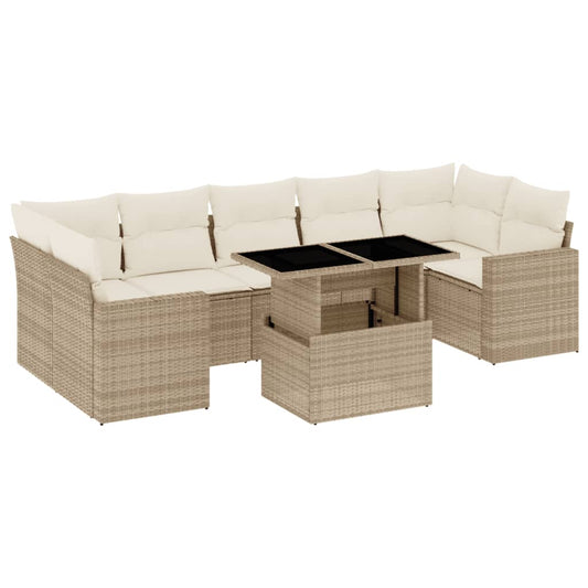 8-tlg. Garten-Sofagarnitur mit Kissen Beige Poly Rattan