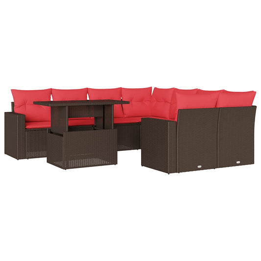 9-teiliges Gartensofa-Set mit Kissen, braun, Polyrattan