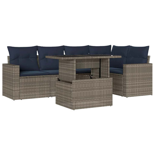 6-teiliges Gartensofa-Set mit Kissen, grau, Polyrattan