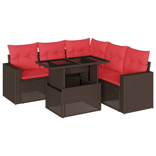 6-teiliges Gartensofa-Set mit Kissen, braun, Polyrattan