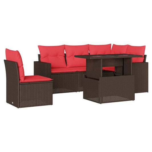 6-teiliges Gartensofa-Set mit Kissen, braun, Polyrattan