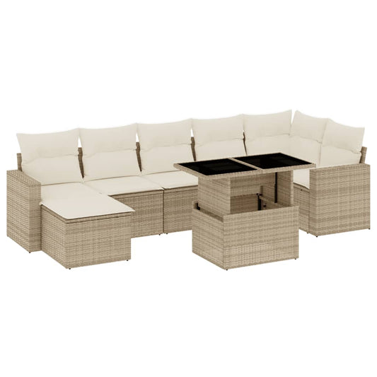 8-tlg. Garten-Sofagarnitur mit Kissen Beige Poly Rattan