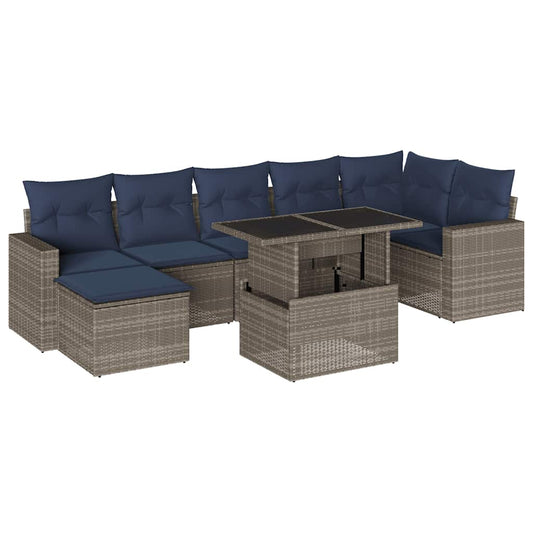 8-teiliges Gartensofa-Set mit Kissen, grau, Polyrattan