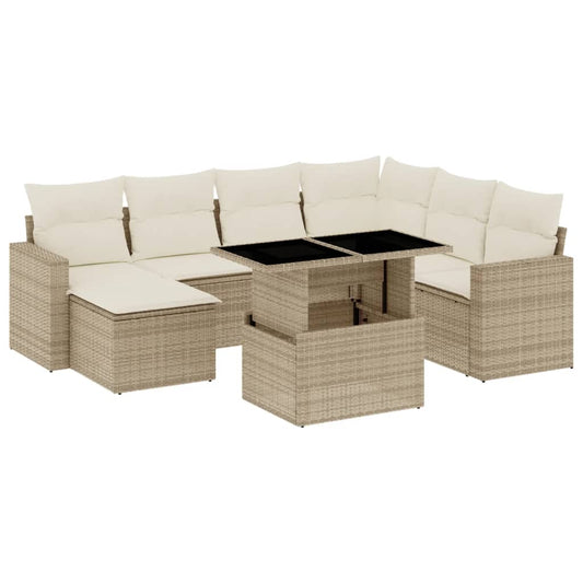 8-tlg. Garten-Sofagarnitur mit Kissen Beige Poly Rattan