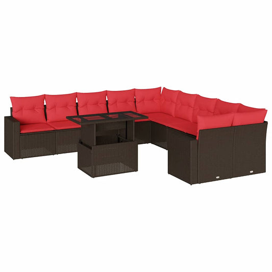 11-teiliges Gartensofa-Set mit Kissen, braun, Polyrattan