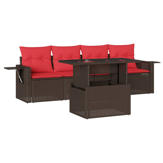 5-teiliges Gartensofa-Set mit Kissen, braun, Polyrattan