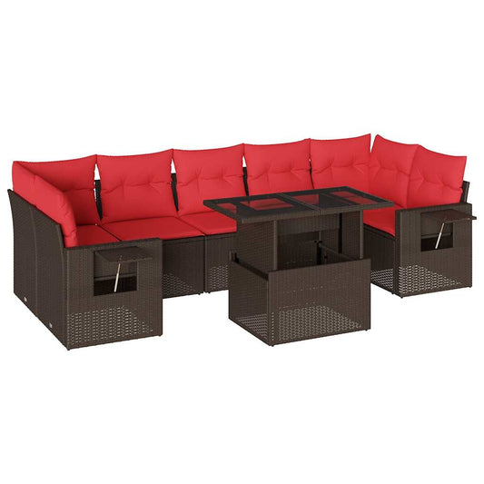 8-teiliges Gartensofa-Set mit Kissen, braun, Polyrattan