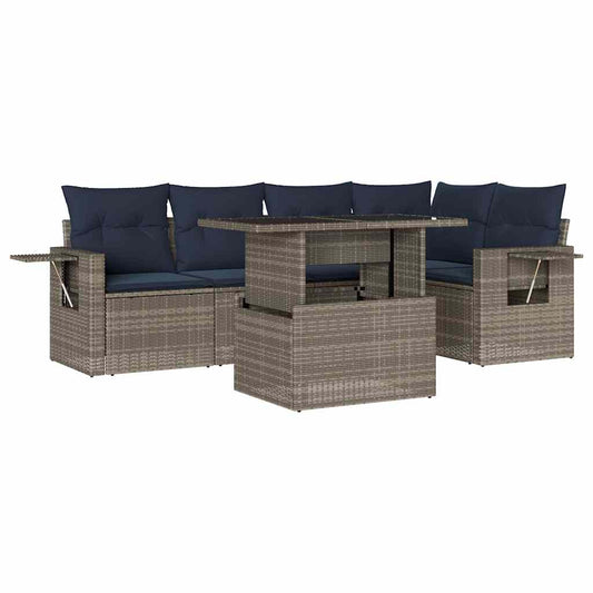 6-teiliges Gartensofa-Set mit Kissen, grau, Polyrattan