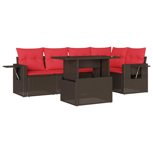 6-teiliges Gartensofa-Set mit Kissen, braun, Polyrattan