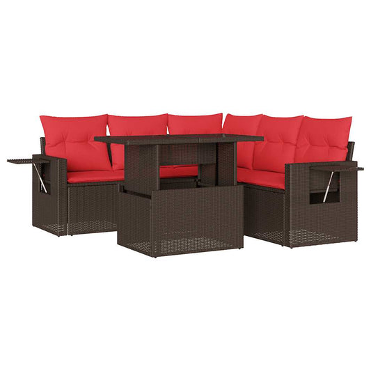6-teiliges Gartensofa-Set mit Kissen, braun, Polyrattan