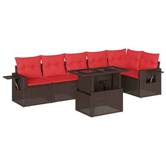 7-teiliges Gartensofa-Set mit Kissen, braun, Polyrattan