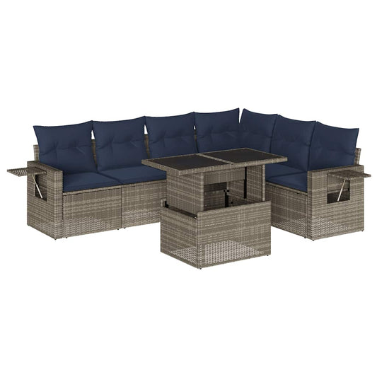 7-teiliges Gartensofa-Set mit Kissen, grau, Polyrattan