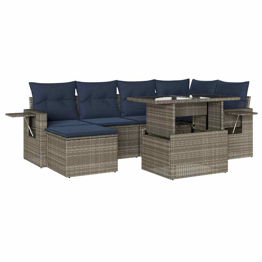 7-teiliges Gartensofa-Set mit Kissen, grau, Polyrattan