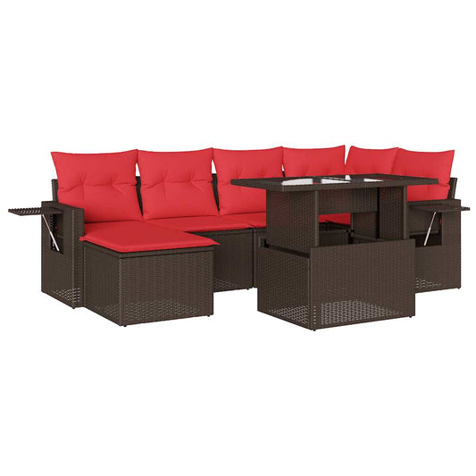 7-teiliges Gartensofa-Set mit Kissen, braun, Polyrattan