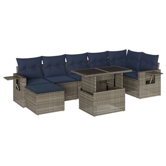 8-teiliges Gartensofa-Set mit Kissen, grau, Polyrattan