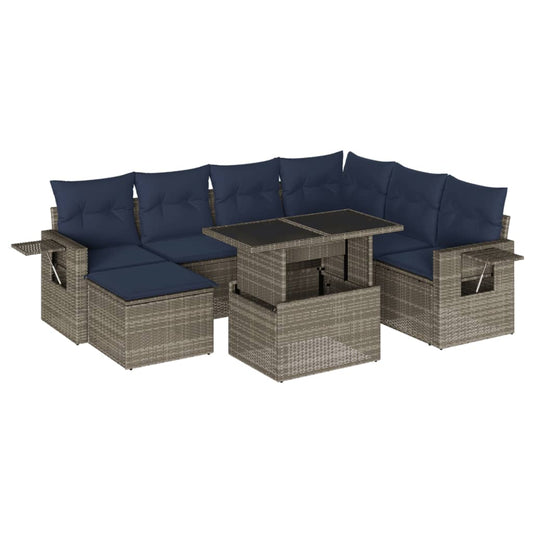 8-teiliges Gartensofa-Set mit Kissen, grau, Polyrattan