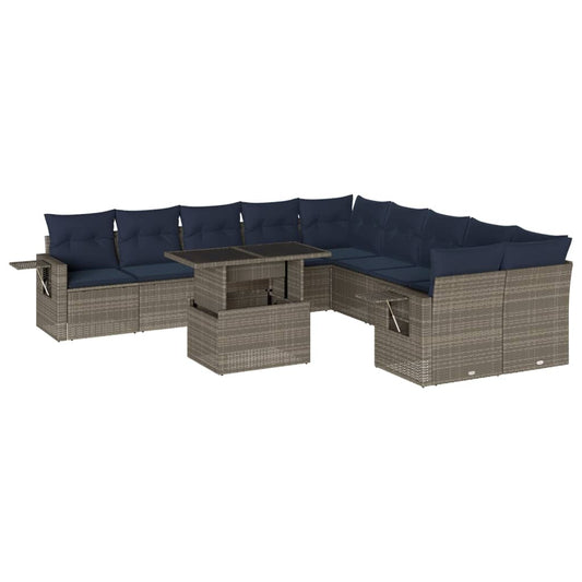 11-teiliges Gartensofa-Set mit Kissen, grau, Polyrattan