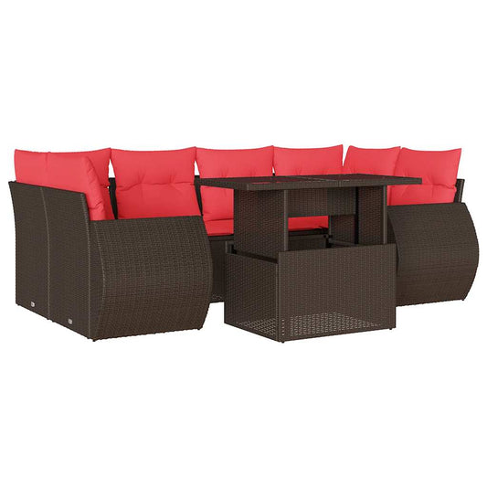 7-teiliges Gartensofa-Set mit Kissen, braun, Polyrattan