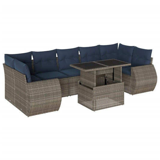 8-teiliges Gartensofa-Set mit Kissen, grau, Polyrattan