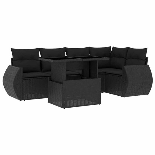6-tlg. Garten-Sofagarnitur mit Kissen Schwarz Poly Rattan