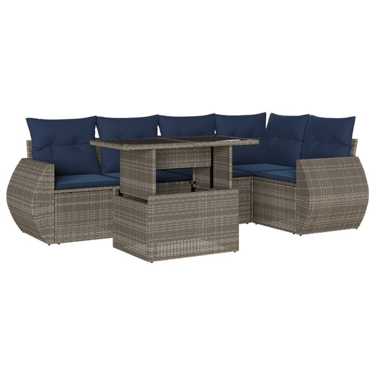 6-teiliges Gartensofa-Set mit Kissen, grau, Polyrattan
