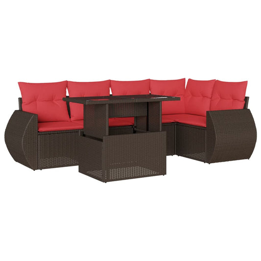 6-teiliges Gartensofa-Set mit Kissen, braun, Polyrattan