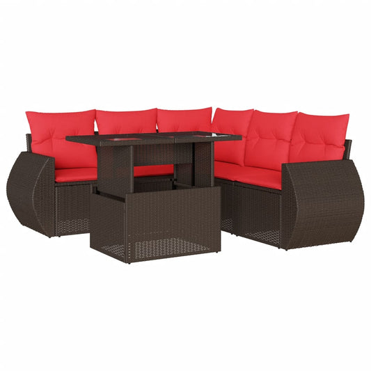 6-teiliges Gartensofa-Set mit Kissen, braun, Polyrattan