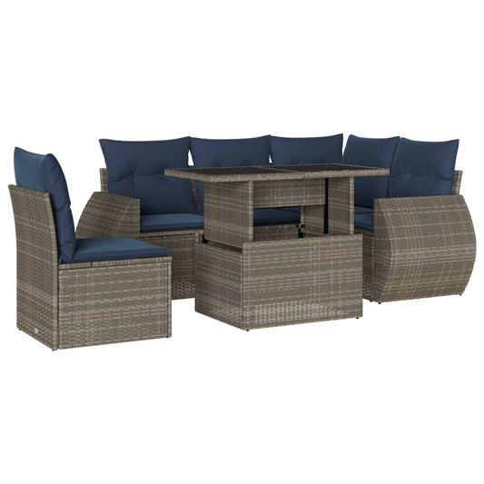 6-teiliges Gartensofa-Set mit Kissen, grau, Polyrattan