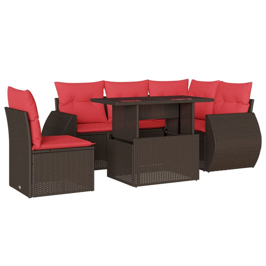 6-teiliges Gartensofa-Set mit Kissen, braun, Polyrattan