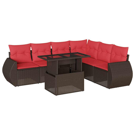 7-teiliges Gartensofa-Set mit Kissen, braun, Polyrattan