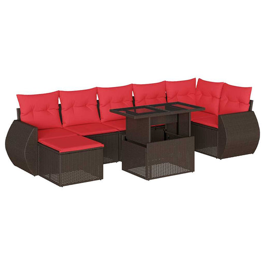 8-teiliges Gartensofa-Set mit Kissen, braun, Polyrattan