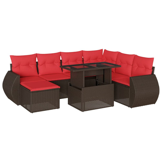 8-teiliges Gartensofa-Set mit Kissen, braun, Polyrattan