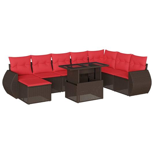 9-teiliges Gartensofa-Set mit Kissen, braun, Polyrattan